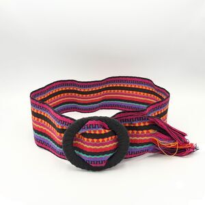 Motion East Woven Belt Ring Buckle Colorful Boho Southwestern Stripe M/L USA